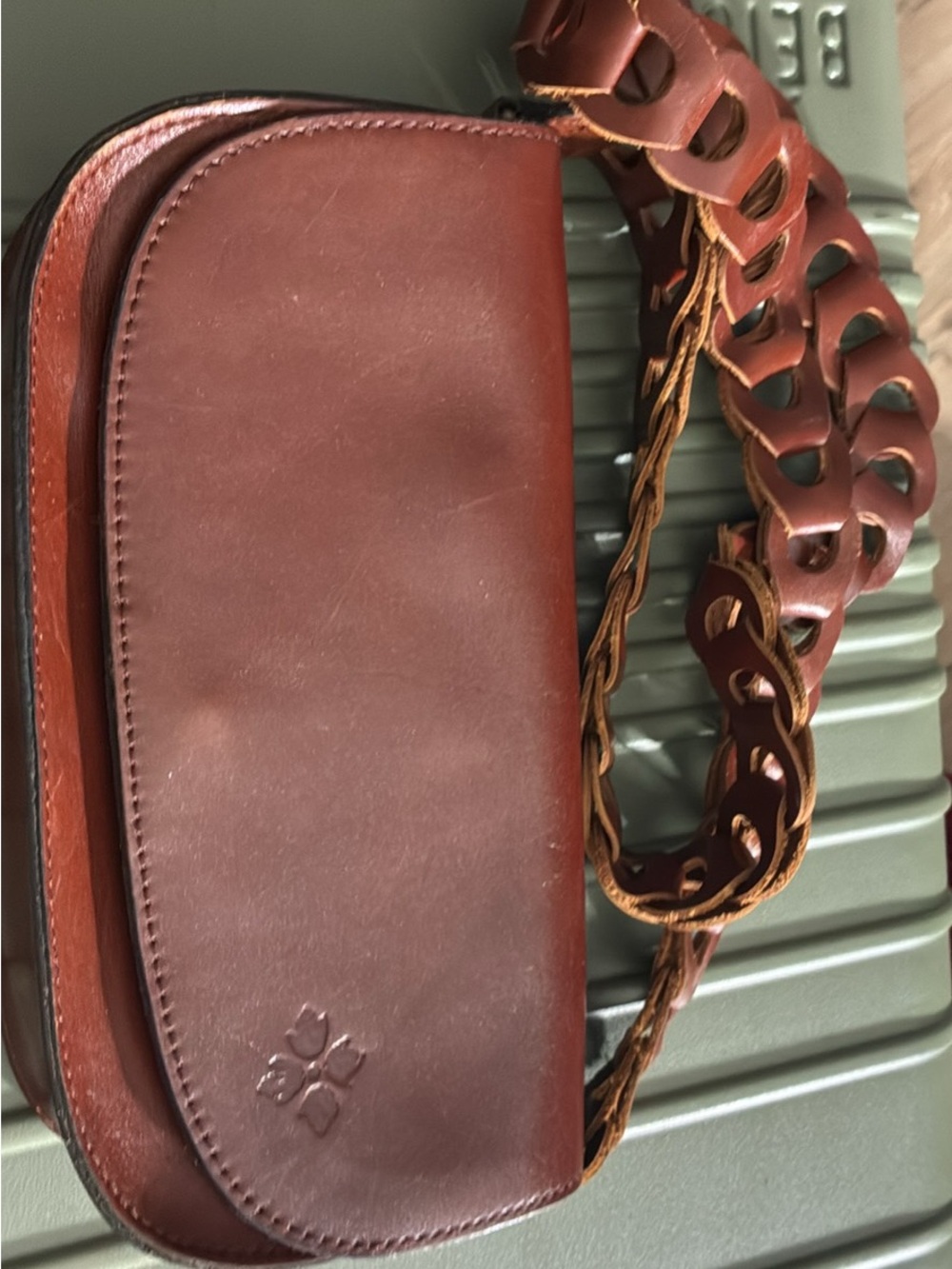 Patricia Nash Chestnut Brown Leather Crossbody with Braided Strap